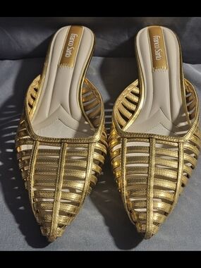 Franco Sarto Gold Women's Pointed Cage Slide Mules